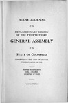 House Journal of the Extraordinary Session of the Twenty-third General Assembly of the State of Colorado: Convened at the City of Denver Tuesday, April 18, 1922.