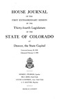 House Journal of the First Extraordinary Session of the Thirty-fourth Legislature of the State of Colorado at Denver, the State Capital: Convened January 28, 1944 Adjourned February 4, 1944