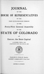 Journal of the House of Representatives of the First Extraordinary Session of the Forty-first General Assembly of the State of Colorado at Denver, the State Capital