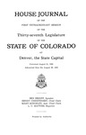 House Journal of the First Extraordinary Session of the Thirty-seventh Legislatiure of the State of Colorado at Denver, the State Capital: Convened August 21, 1950 Adjourned Sine Die August 26, 1950