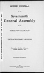 House Journal of the Seventeenth General Assembly of the State of Colorado: Extraordinary Session