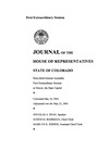 Journal of the House of Representatives State of Colorado: Sixty-third General Assembly First Extraordinary Session at Denver, the State Capitol by Colorado General Assembly