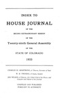 Index to House Journal: of the Second Extraordinary Session of the Twenty-ninth General Assembly of the State of Colorado