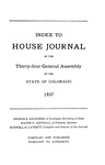 Index to House Journal: of the Thirty-first General Assembly of the State of Colorado