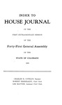 Index to House Journal: of the First Extraordinary Session of the Forty-First General Assembly of the State of Colorado by Colorado General Assembly