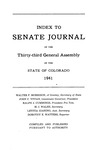 Index to Senate Journal: of the Thirty-third General Assembly of the State of Colorado