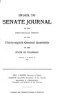 Index to Senate Journal: of the First Regular Session of the Thirty-eighth General Assembly of the State of Colorado