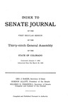 Index to Senate Journal: of the First Regular Session of the Thirty-ninth General Assembly of the State of Colorado