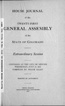 House Journal of the Twenty-first General Assembly of the State of Colorado: Extraordinary Session